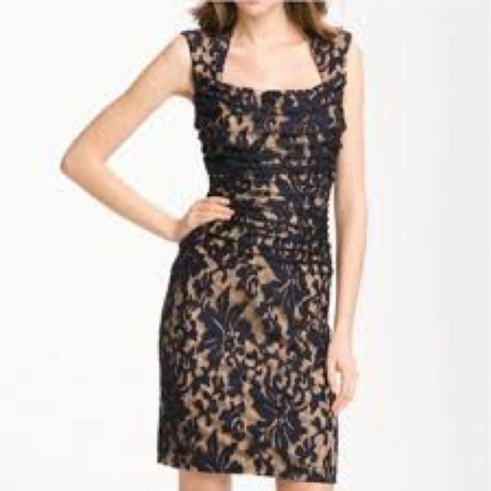 tadashi shoji black lace overlay dress Tadashi Shoji CKI20506MD - Tea-Length A-line Dress